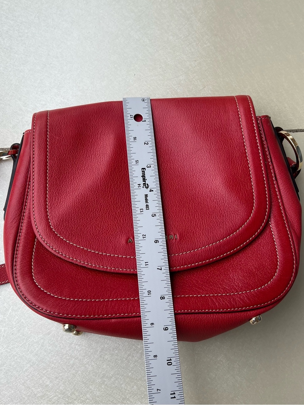 Anna Cori Rossa Vitello Red Leather Crossbody Saddle Bag - Picture 8 of 12